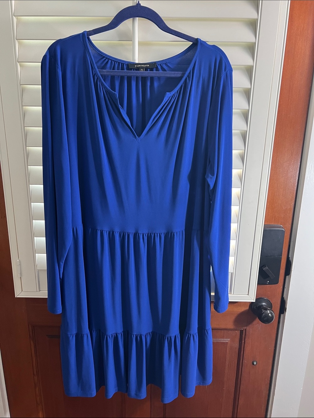 Ellen Weaver brand Cobalt Blue Long-Sleeve Tiered V-Neck Dress